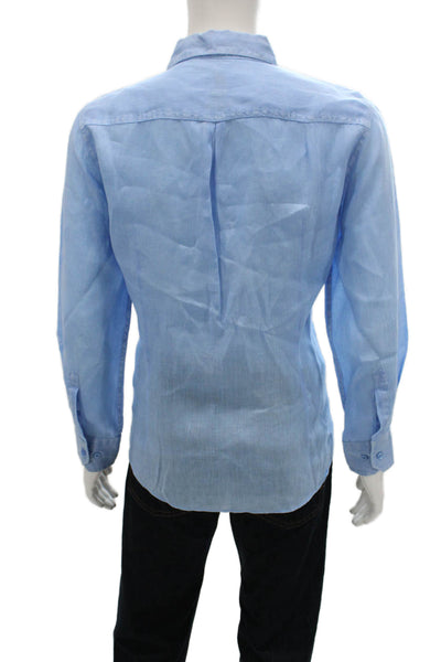 Raffi Mens Linen Collared Long Sleeve Button Up Dress Shirt Blue Size L