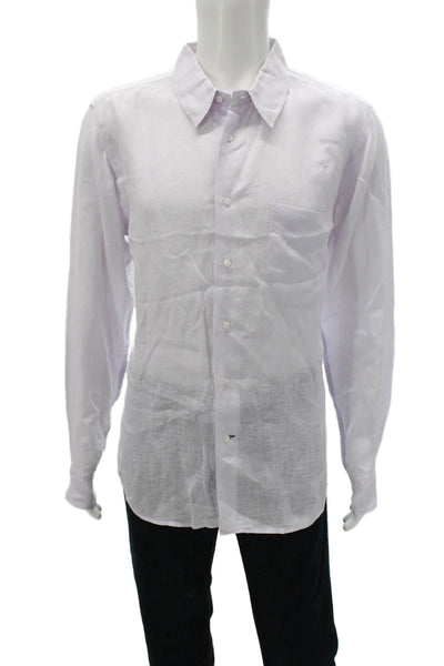 Europann Mens Linen Purple Dress Shirt Button-Up Collared Long Sleeve Size 3