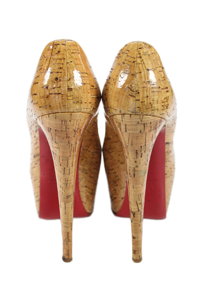 Christian Louboutin Womens Stiletto Platform Glossy Cork Pumps Brown Size 37.5