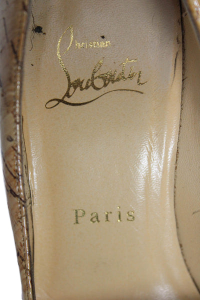 Christian Louboutin Womens Stiletto Platform Glossy Cork Pumps Brown Size 37.5