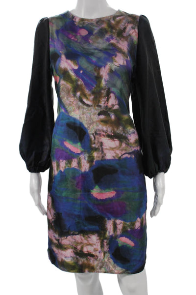 Cynthia Rowley Womens Silk Floral Shift Dress Long Sleeve Knee Length Size 10