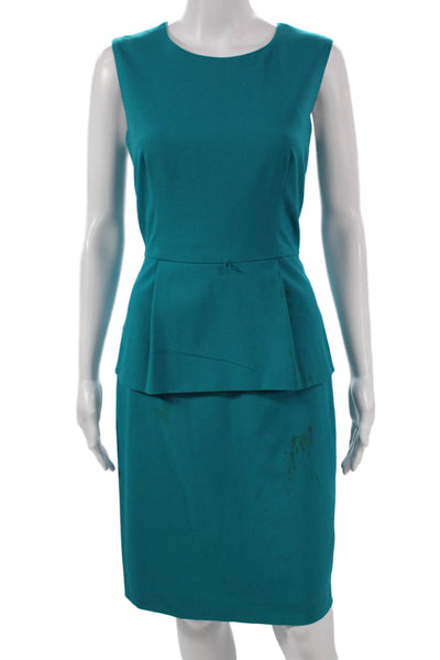 Calvin Klein Women Sheath Dress Blue Sleeveless Round Neck Knee Length Size 8