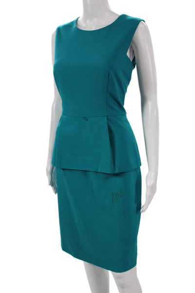 Calvin Klein Women Sheath Dress Blue Sleeveless Round Neck Knee Length Size 8