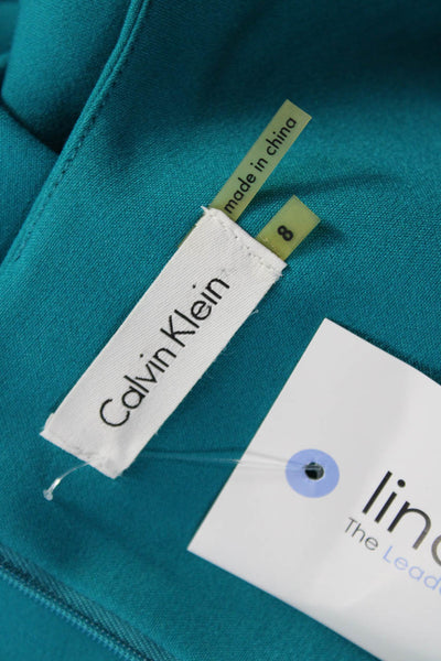 Calvin Klein Women Sheath Dress Blue Sleeveless Round Neck Knee Length Size 8