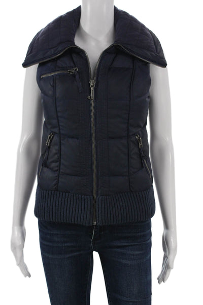 Juicy Couture Womens Puffer Vest Blue Zip Sleeveless Polyester Size PP
