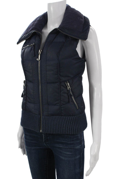 Juicy Couture Womens Puffer Vest Blue Zip Sleeveless Polyester Size PP