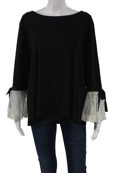 Karl Lagerfeld Womens Black Boat Neck Long Sleeve Polyester Blouse Size XL