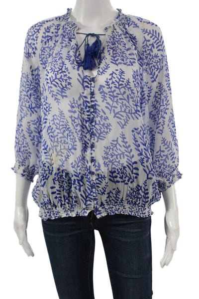 BCBGMAXAZRIA Womens Floral Polyester Round Neck 3/4 Sleeve Button Blouse Size 2