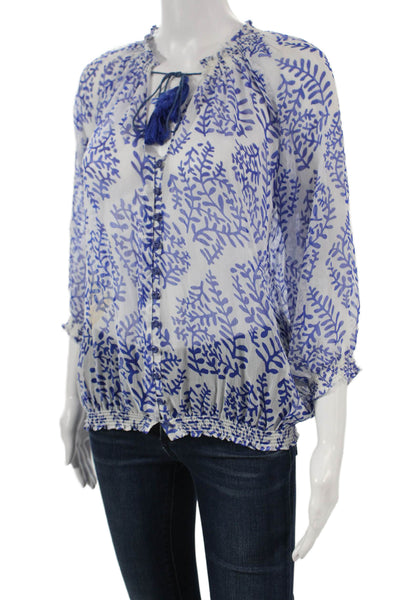 BCBGMAXAZRIA Womens Floral Polyester Round Neck 3/4 Sleeve Button Blouse Size 2