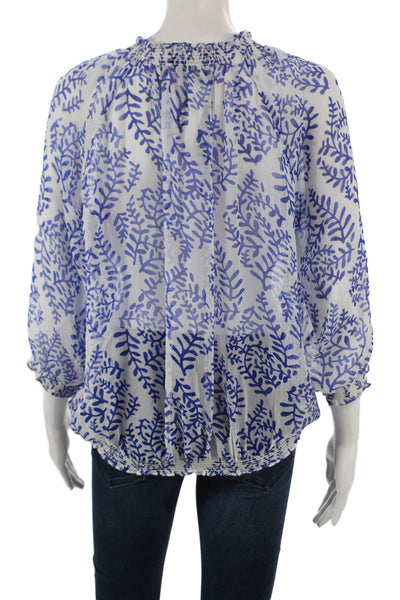 BCBGMAXAZRIA Womens Floral Polyester Round Neck 3/4 Sleeve Button Blouse Size 2