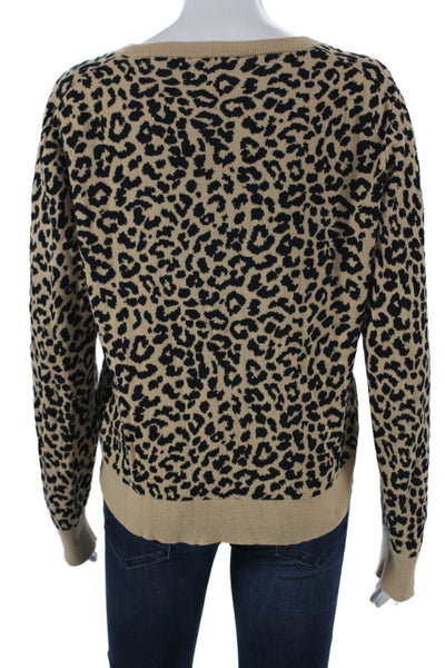 J Crew Womens Cardigan V-Neck Beige Animal Print Cotton Long Sleeve Size M
