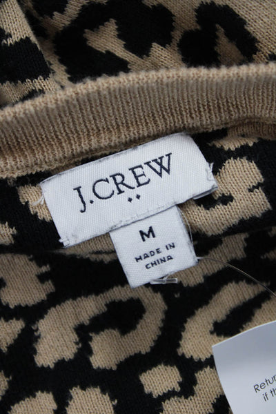 J Crew Womens Cardigan V-Neck Beige Animal Print Cotton Long Sleeve Size M