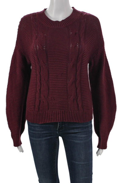 525 Women Pullover Sweater Red Cotton Crew Neck Long Sleeve Size S