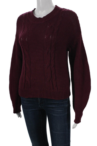 525 Women Pullover Sweater Red Cotton Crew Neck Long Sleeve Size S