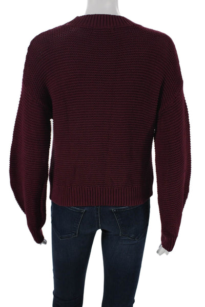 525 Women Pullover Sweater Red Cotton Crew Neck Long Sleeve Size S