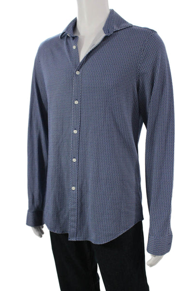 Michael Kors Mens Button Up Collared Geometric Cotton Long Sleeve Blue Size M