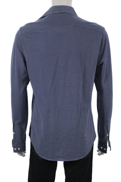 Michael Kors Mens Button Up Collared Geometric Cotton Long Sleeve Blue Size M