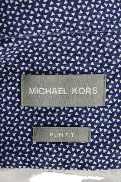 Michael Kors Mens Button Up Collared Geometric Cotton Long Sleeve Blue Size M
