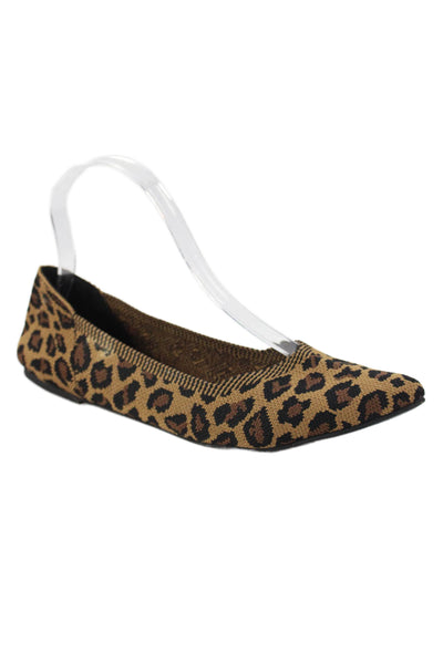 MIA Womens Knit Animal Print Pointed Toe Flats Beige Size 7.5