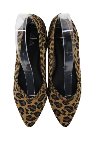 MIA Womens Knit Animal Print Pointed Toe Flats Beige Size 7.5