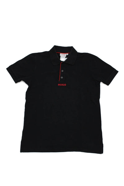 HUGO Boys Cotton Collared Short Sleeve Polo Shirt Black Size 14