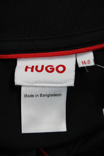HUGO Boys Cotton Collared Short Sleeve Polo Shirt Black Size 14