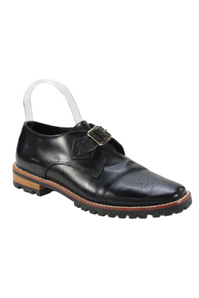 F Troupe & Son Womens Buckle Strap Perforated Leather Oxfords Black Size 40