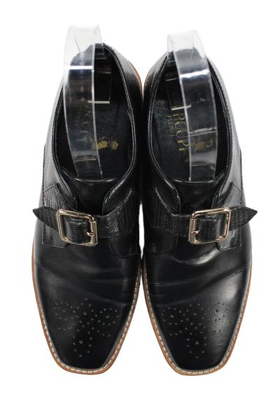 F Troupe & Son Womens Buckle Strap Perforated Leather Oxfords Black Size 40