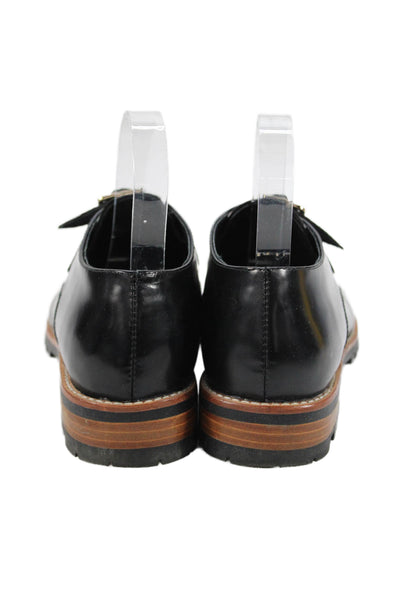 F Troupe & Son Womens Buckle Strap Perforated Leather Oxfords Black Size 40