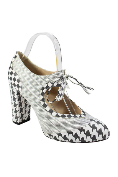 Minna Parikka Womens Block Heel Checkered Mary Jane Pumps Black White Size 39