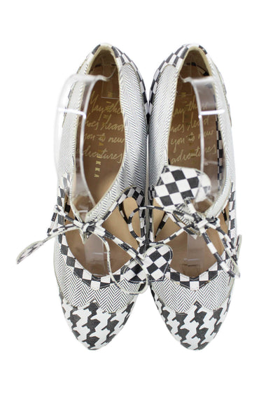 Minna Parikka Womens Block Heel Checkered Mary Jane Pumps Black White Size 39