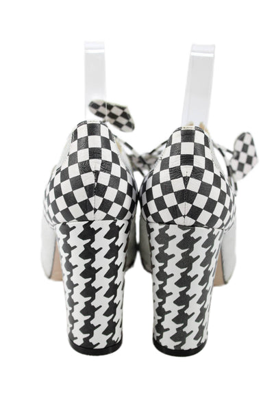 Minna Parikka Womens Block Heel Checkered Mary Jane Pumps Black White Size 39