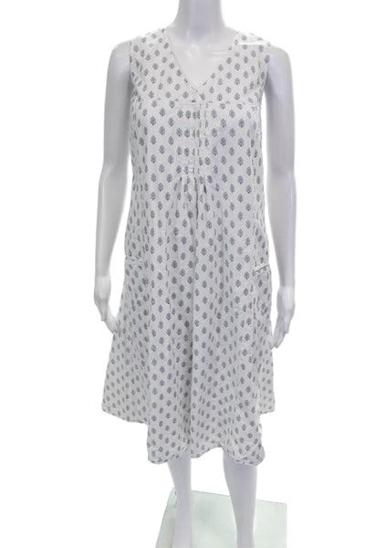 Tulip Women White Floral Shift Dress Cotton V Neck Sleeveless Long Size S
