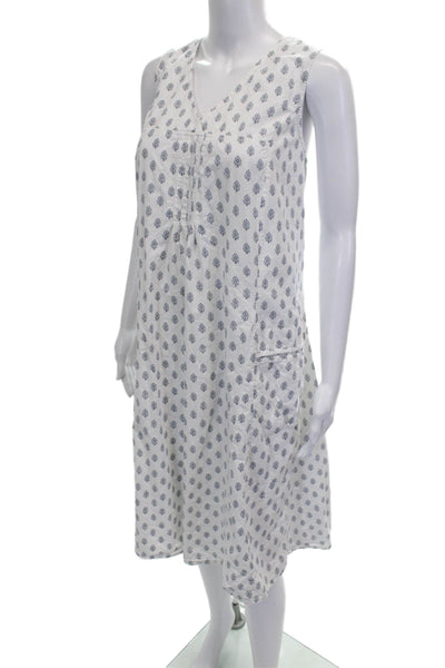 Tulip Women White Floral Shift Dress Cotton V Neck Sleeveless Long Size S