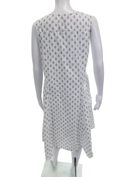 Tulip Women White Floral Shift Dress Cotton V Neck Sleeveless Long Size S