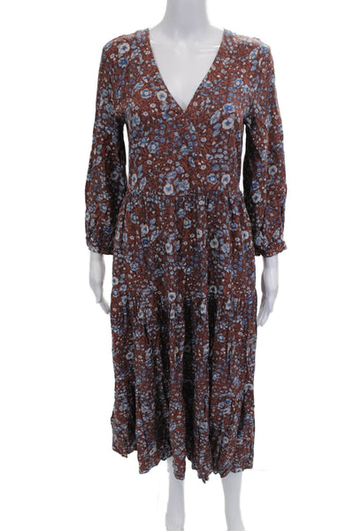 Madewell Womens Maxi Dress Multicolor Floral V Neck 3/4 Sleeve Size XS