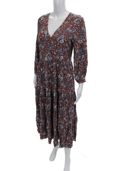 Madewell Womens Maxi Dress Multicolor Floral V Neck 3/4 Sleeve Size XS