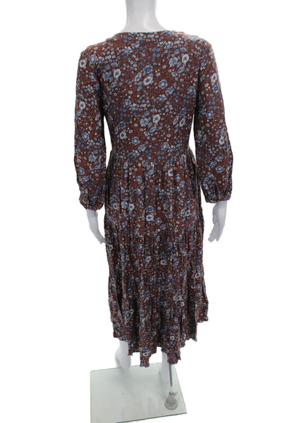 Madewell Womens Maxi Dress Multicolor Floral V Neck 3/4 Sleeve Size XS