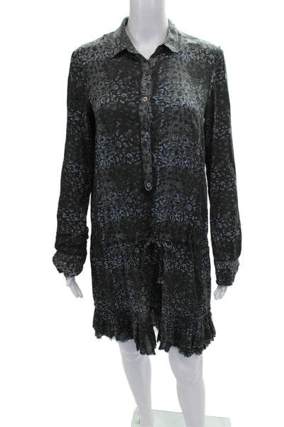Zadig & Voltaire Women Shirt Dress Gray Animal Print Long Sleeve Size S