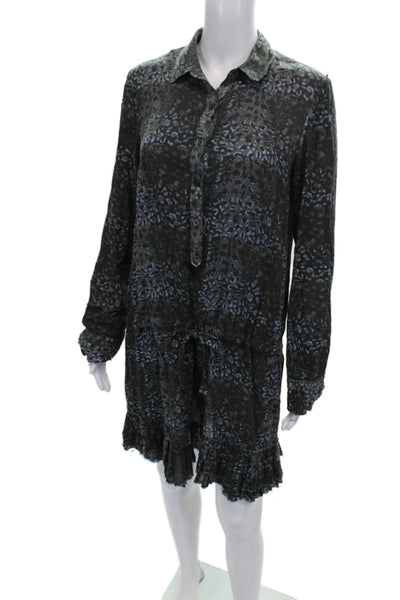 Zadig & Voltaire Women Shirt Dress Gray Animal Print Long Sleeve Size S