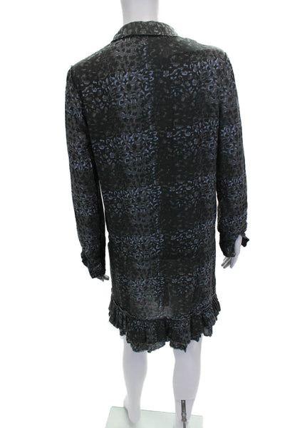 Zadig & Voltaire Women Shirt Dress Gray Animal Print Long Sleeve Size S