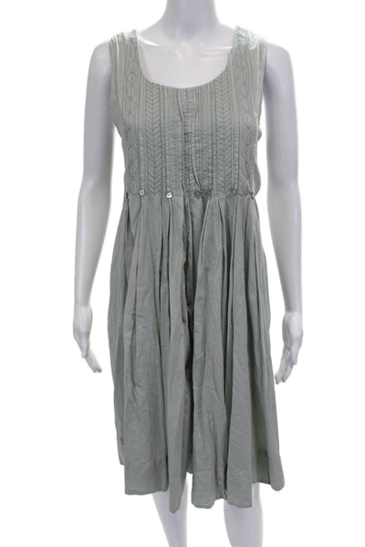 Sundance Women Gray Embroidered Cotton Sundress Sleeveless Button Long Size M