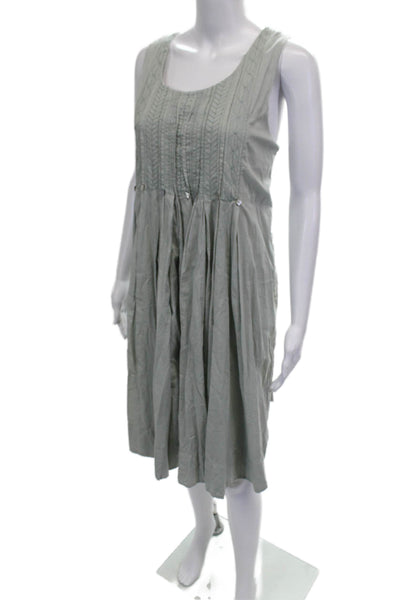 Sundance Women Gray Embroidered Cotton Sundress Sleeveless Button Long Size M