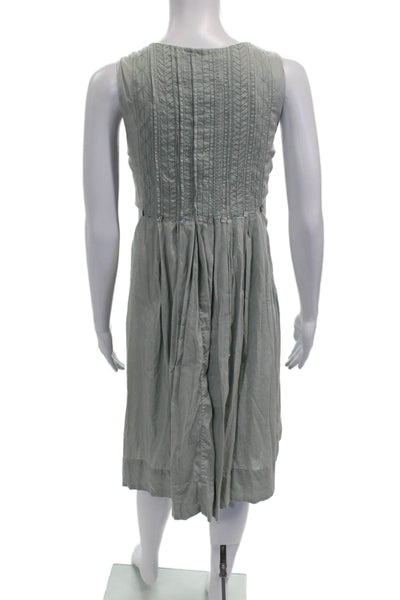 Sundance Women Gray Embroidered Cotton Sundress Sleeveless Button Long Size M