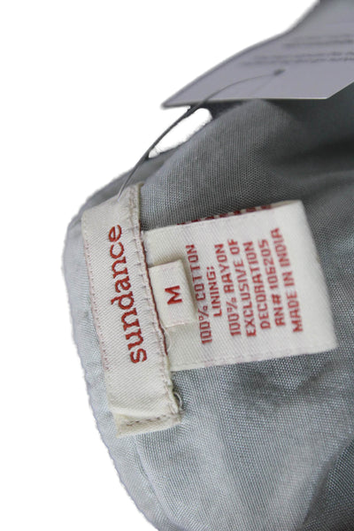 Sundance Women Gray Embroidered Cotton Sundress Sleeveless Button Long Size M