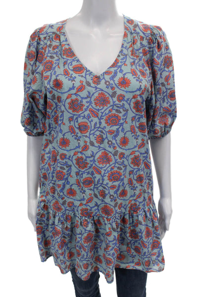 Sundry Women Trapeze Swing Blouse Multicolor V-Neck Cotton Short Sleeve Size 0