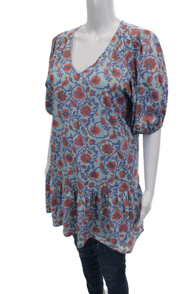 Sundry Women Trapeze Swing Blouse Multicolor V-Neck Cotton Short Sleeve Size 0