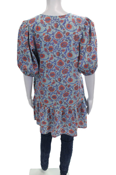 Sundry Women Trapeze Swing Blouse Multicolor V-Neck Cotton Short Sleeve Size 0