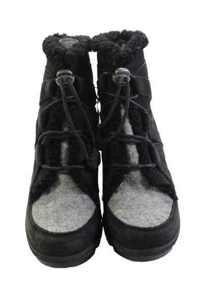 Sorel Womens Suede Joan Of Arctic Wedge Heel Ankle Boots Black Size 8.5