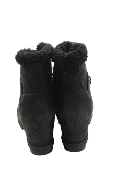 Sorel Womens Suede Joan Of Arctic Wedge Heel Ankle Boots Black Size 8.5